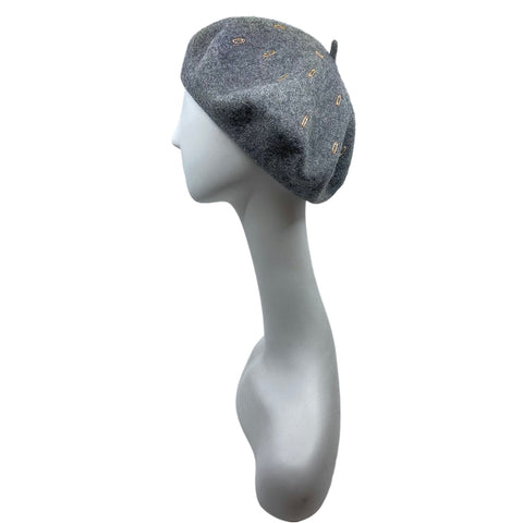 Wool beret with gold metal trim