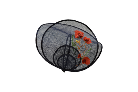 Poppies Embroidered Sinamay Headpiece | Ophelie Hats Shop Custom Made Sinamay Headpiece Montréal Canada